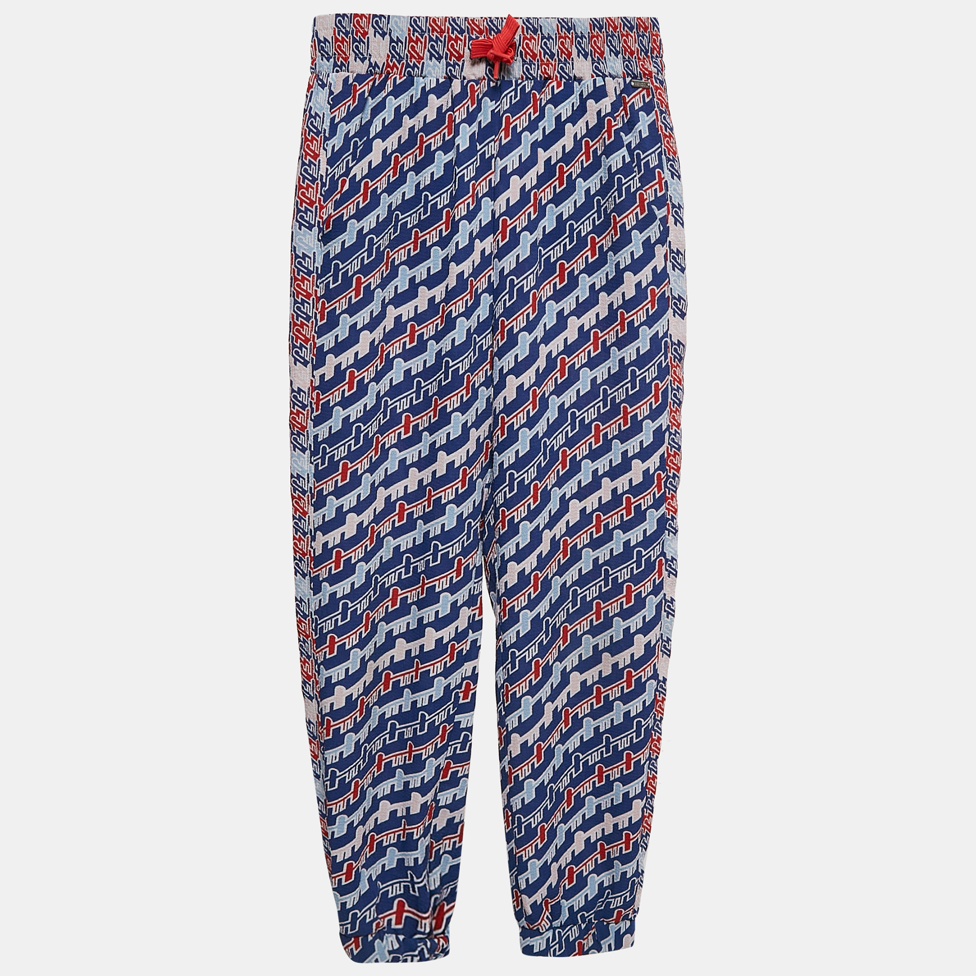 Pre-owned Kenzo Kids Blue/red Printed Crepe Track Pants 8 Yrs