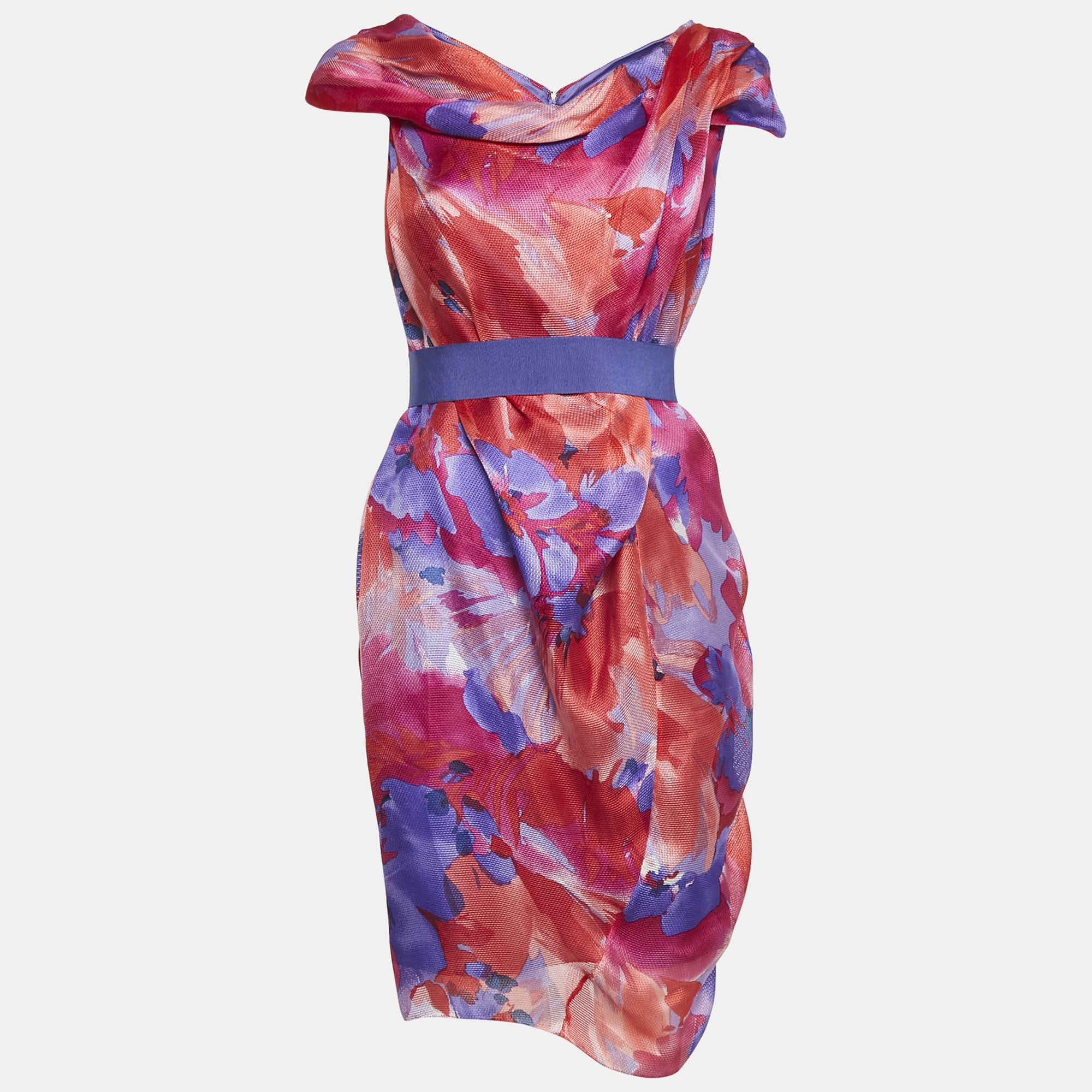 Pre-owned Carolina Herrera Ch  Multicolor Abstract Print Silk Belted Short Dress S