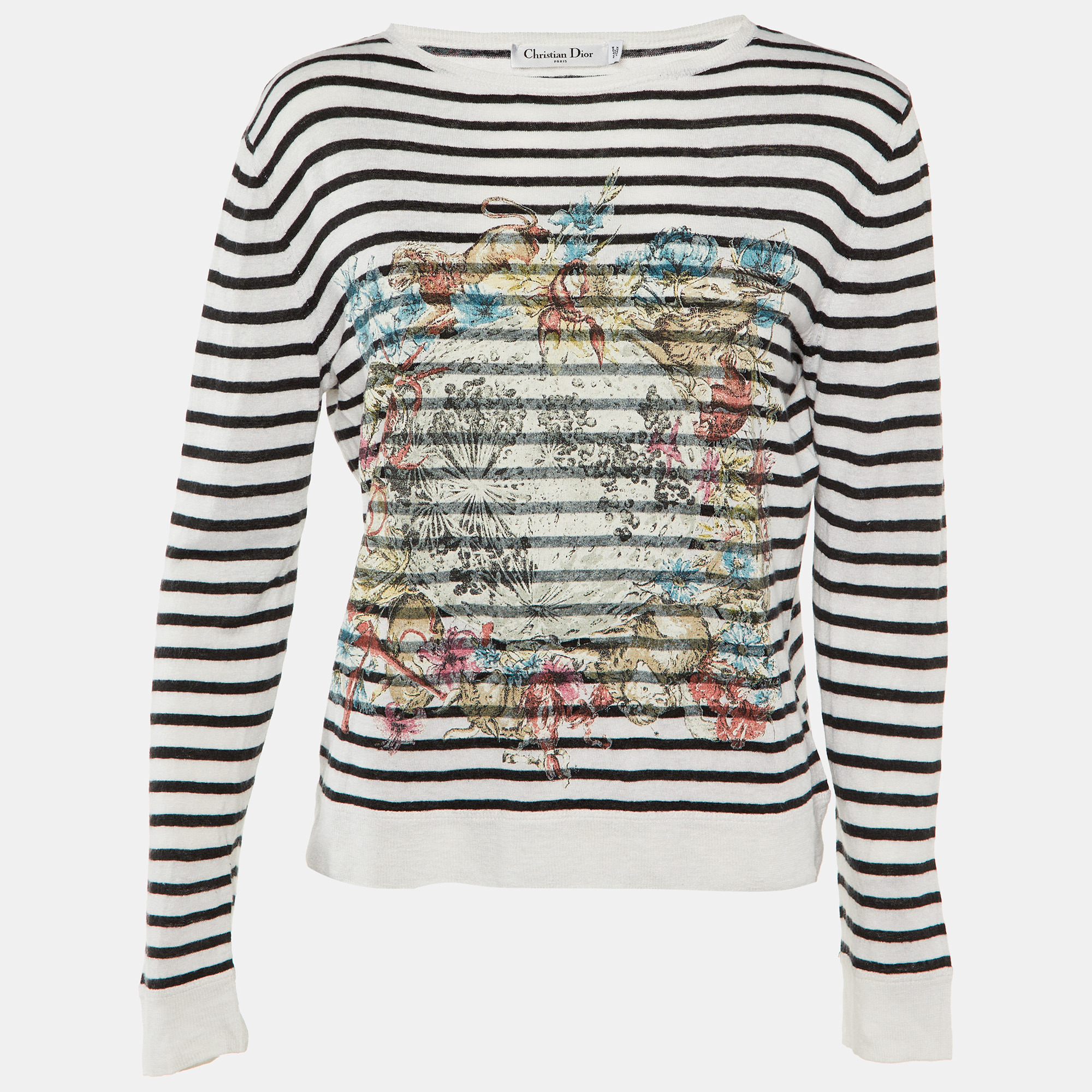 Pre-owned Dior Christian  Monochrome Striped Printed Knit Jumper S