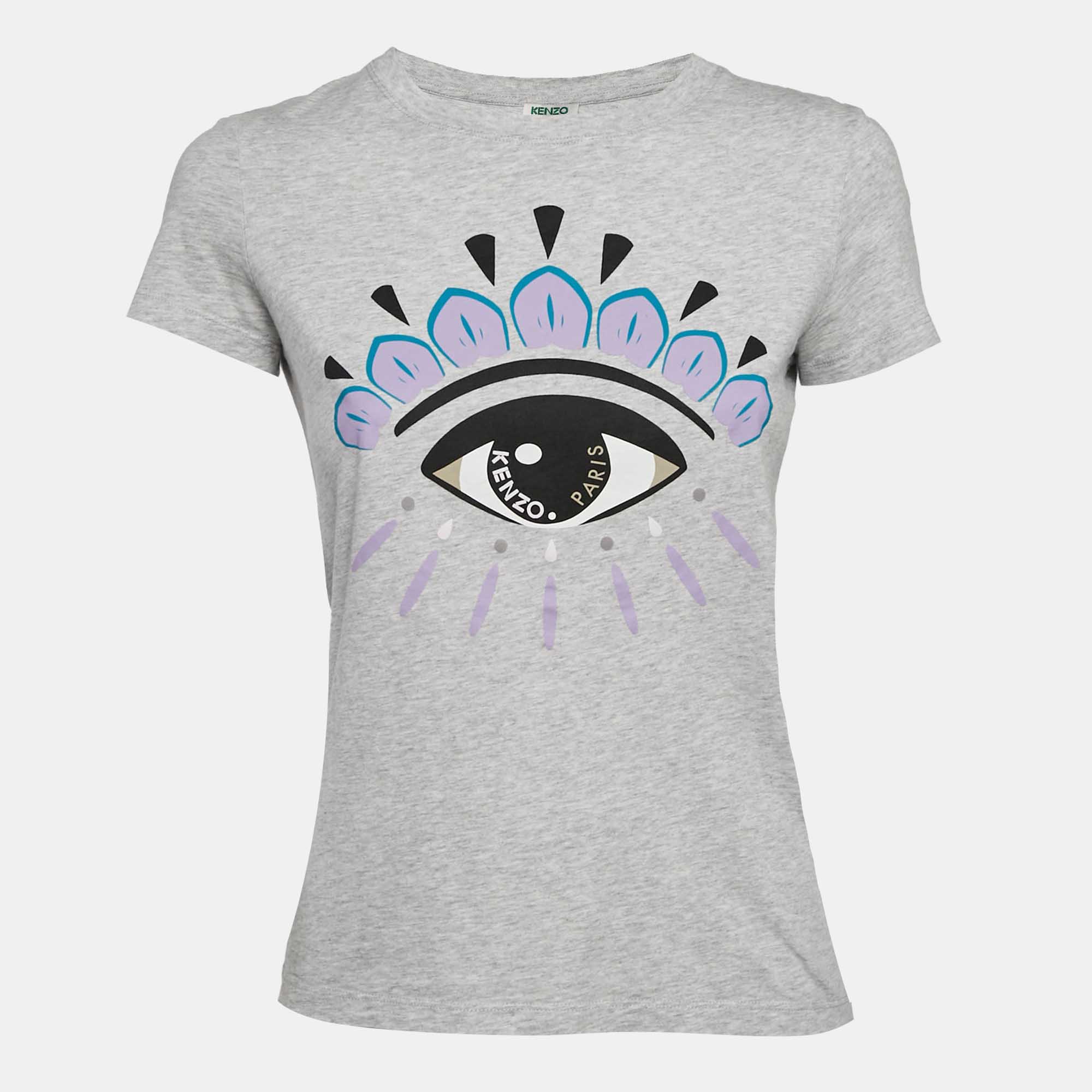 Pre-owned Kenzo Grey Eye Print Jersey Crew Neck T-shirt Xs