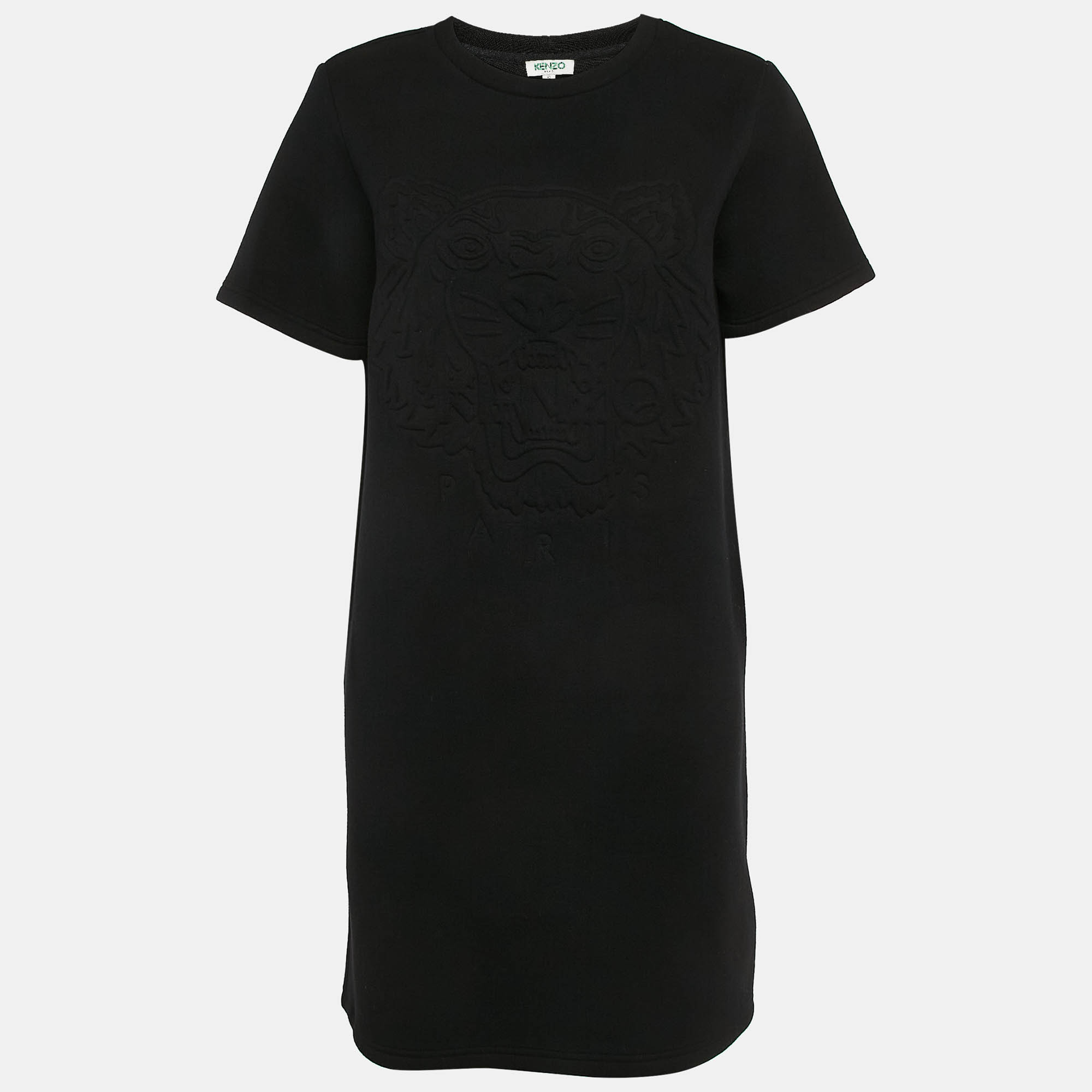 Pre-owned Kenzo Black Tiger Embossed Jersey Crewneck T-shirt Dress S
