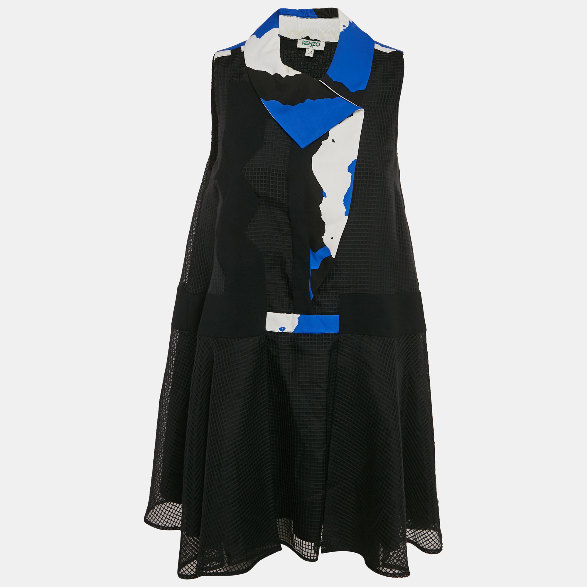 Pre-owned Kenzo Black Embroidered Tulle Sleeveless Mini Dress M