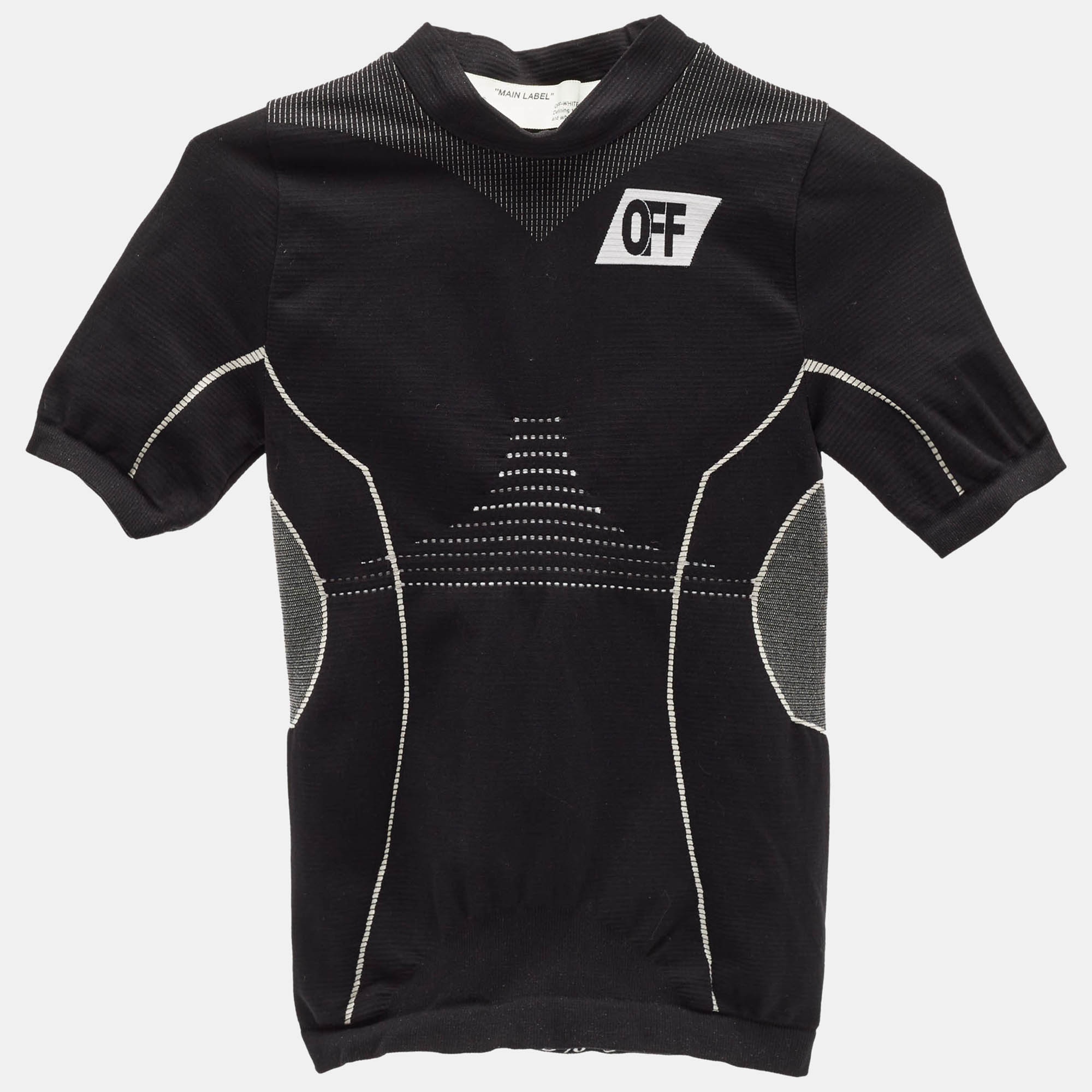 Pre-owned Off-white Black Jersey High Neck Athletic T-shirt S
