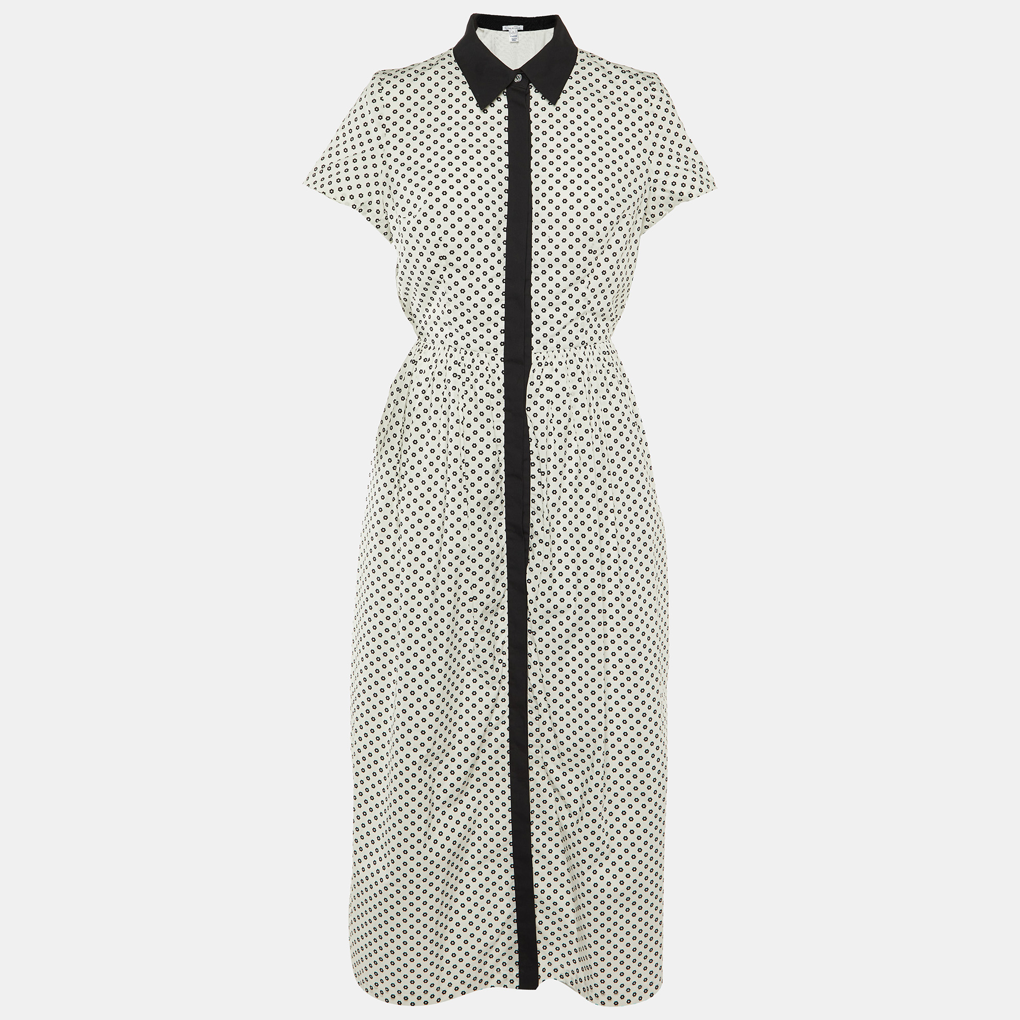 Pre-owned Oscar De La Renta Monochrome Floral Printed Cotton Maxi Dress M