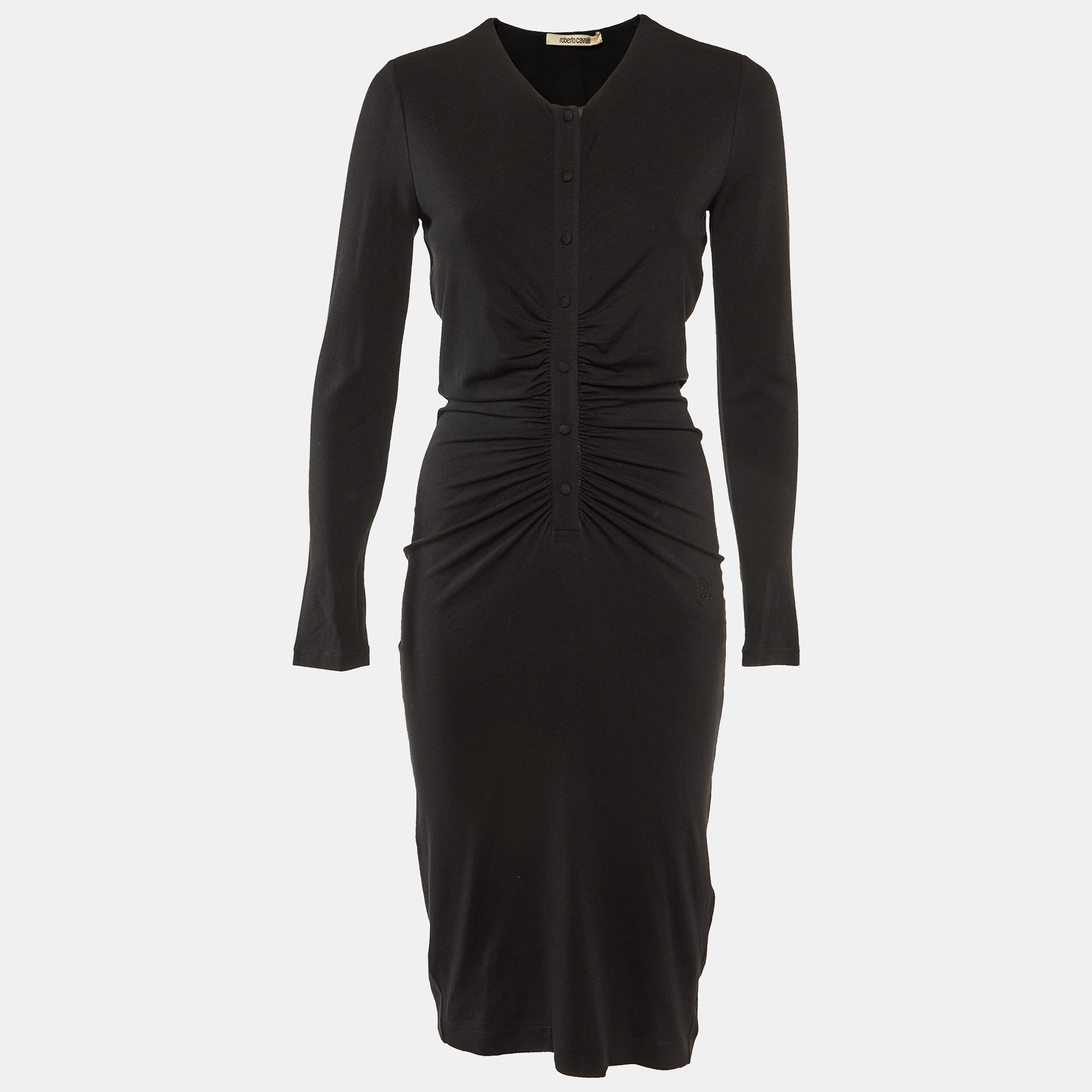 Pre-owned Roberto Cavalli Black Jersey Ruched Bodycon Dress M