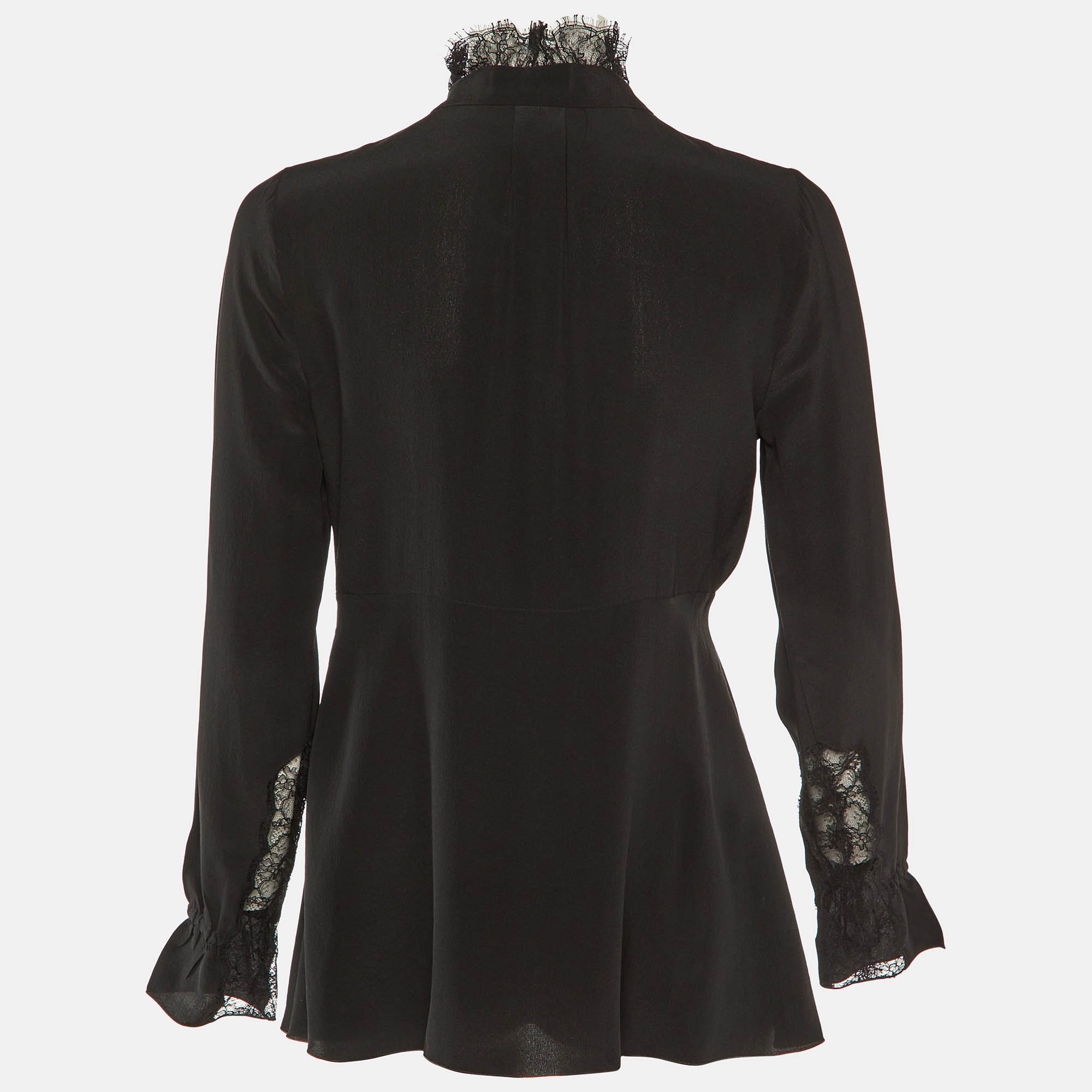 Pre-owned Roberto Cavalli Black Silk Lace Trimmed Top S