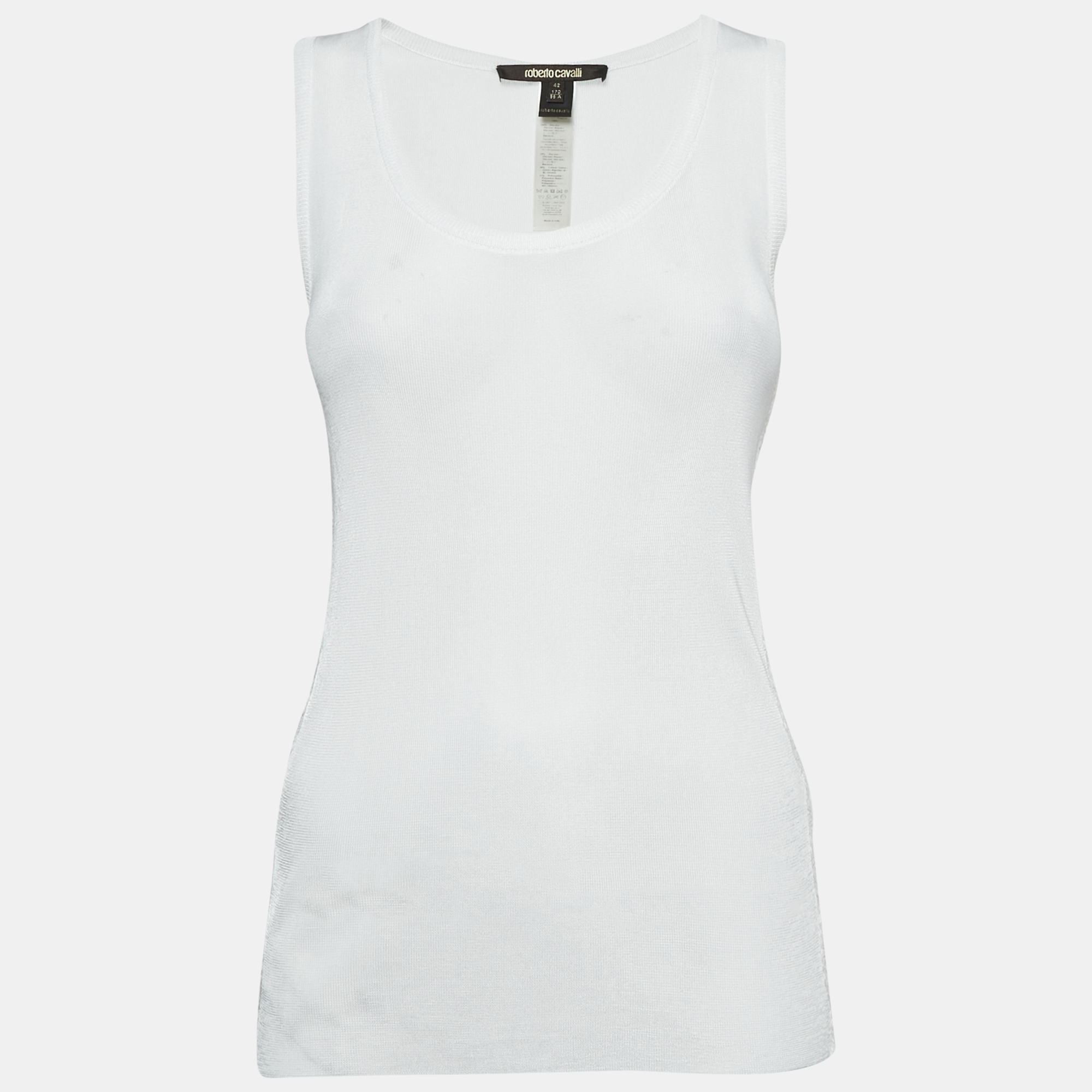 Pre-owned Roberto Cavalli White Jersey Lace Trimmed Tank Top M
