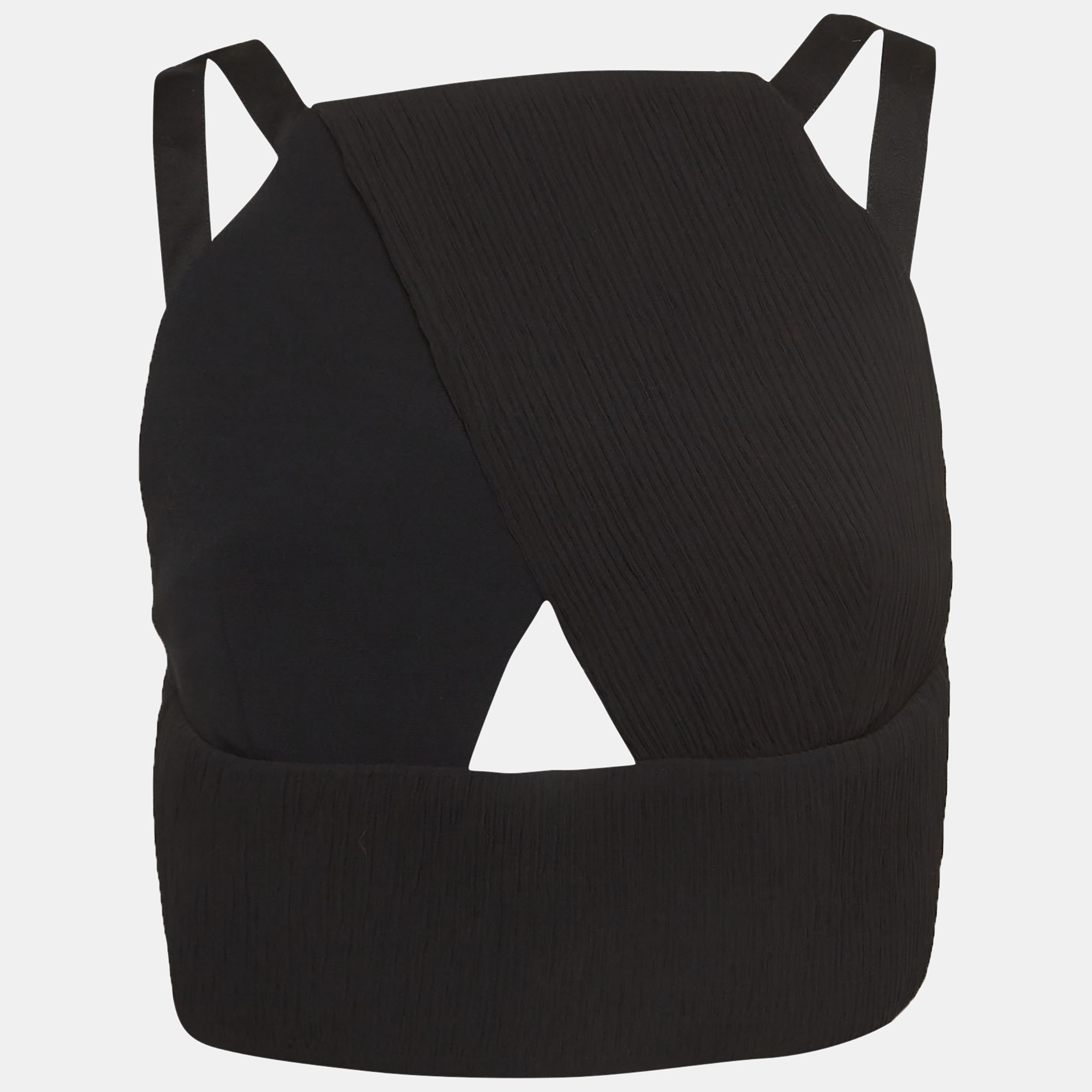 Pre-owned Roland Mouret Black Rippled Chiffon And Stretch Crepe Maida Crop Top L