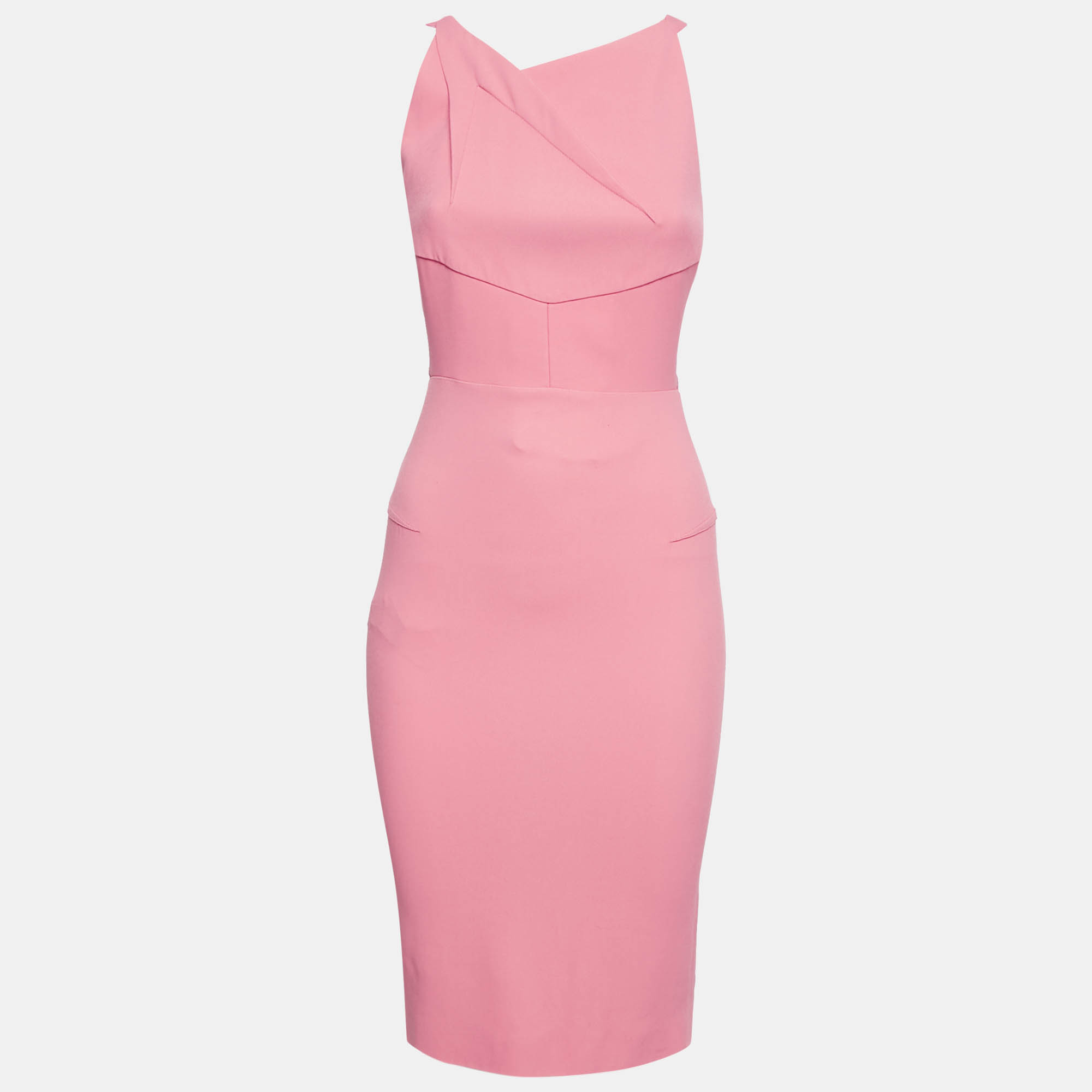 Pre-owned Roland Mouret Pink Crepe Cut-out Back Midi Dress S
