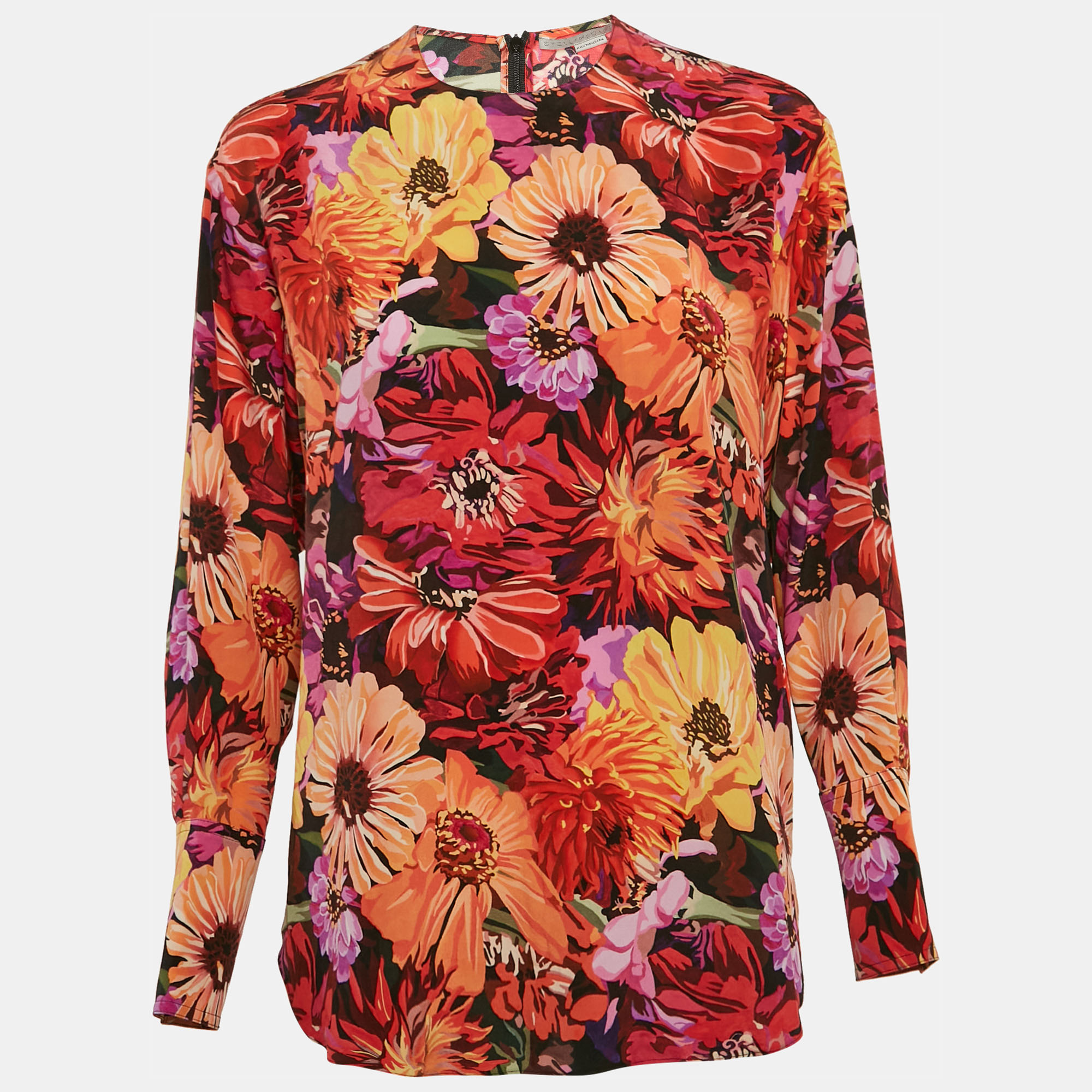 Pre-owned Stella Mccartney Red Poppy Print Silk Long Sleeve Blouse S