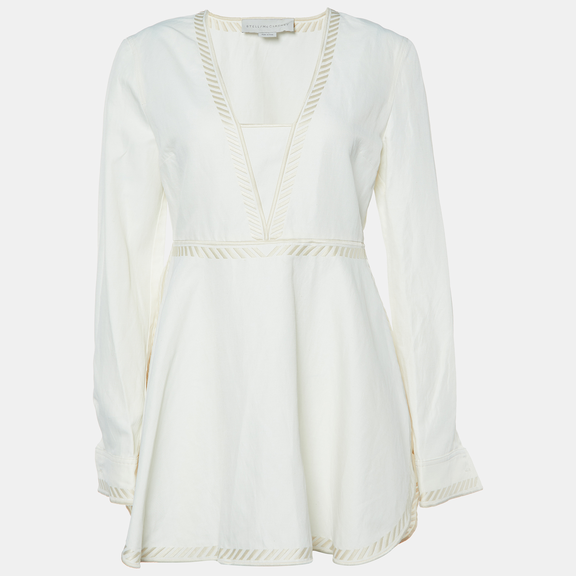 Pre-owned Stella Mccartney Off White Embroidered Cotton Blend Tunic S