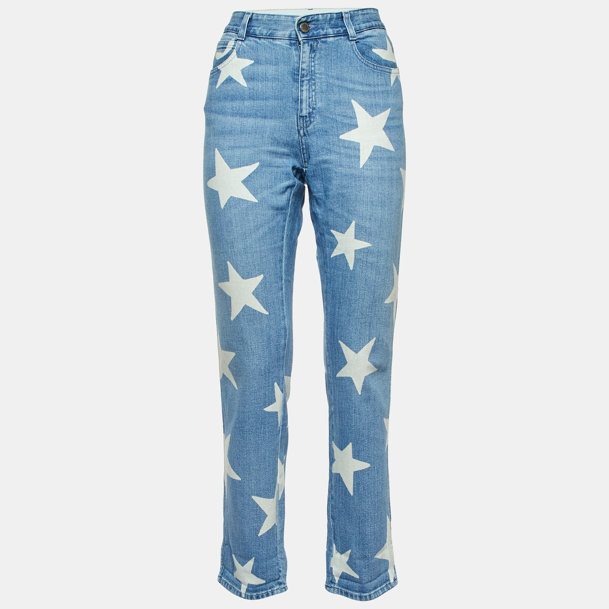 Pre-owned Stella Mccartney Blue Star Print Denim Slim Fit Jeans M/waist 34"