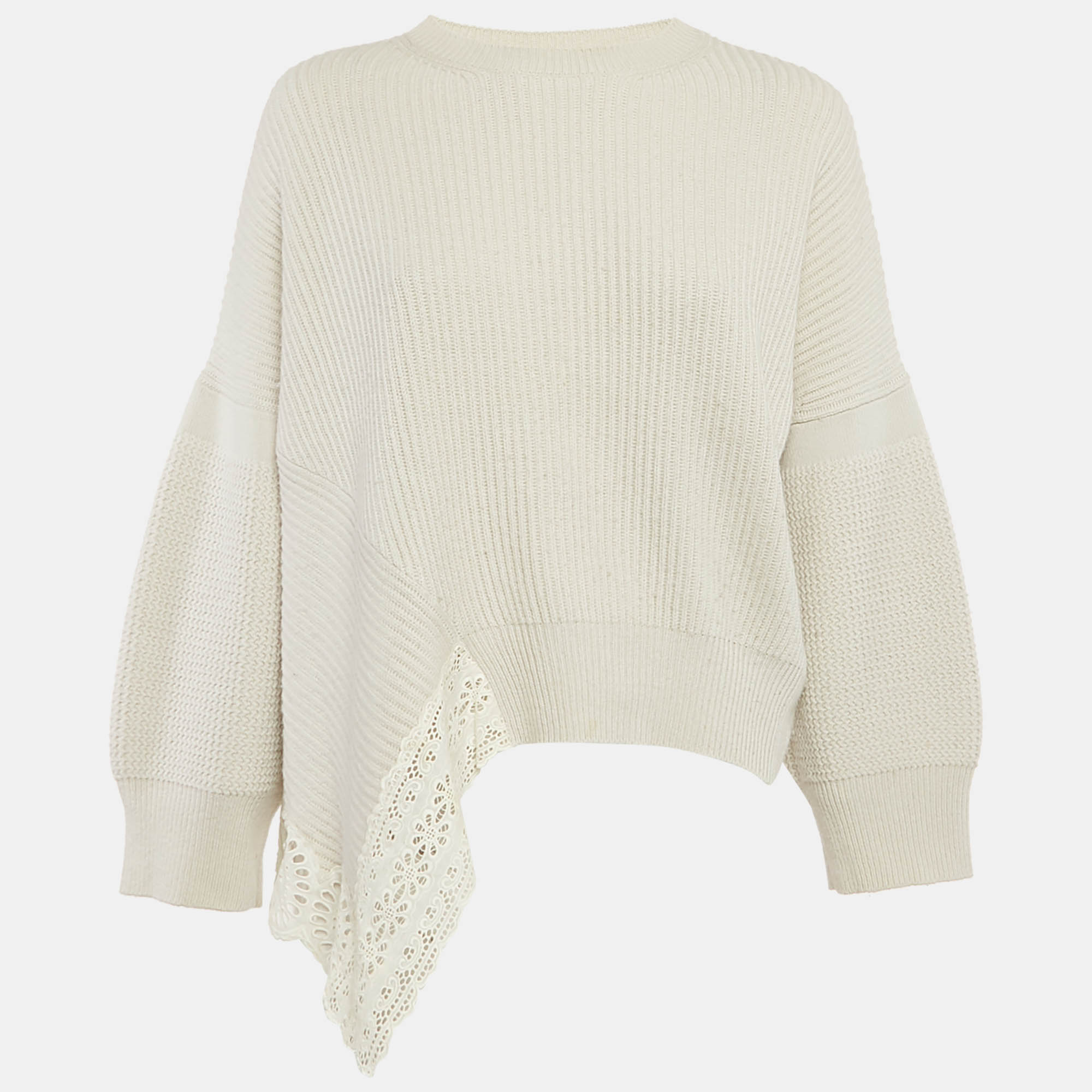 Pre-owned Stella Mccartney Light Grey Lace Trim Rib Knit Asymmetric Sweater S In Cream