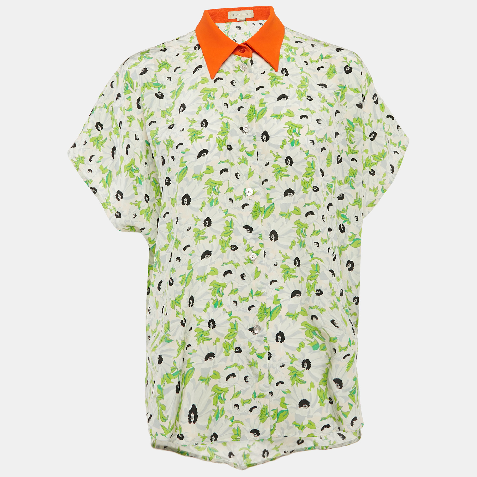 Pre-owned Stella Mccartney Green Floral Print Silk Kaftan Style Shirt Xs