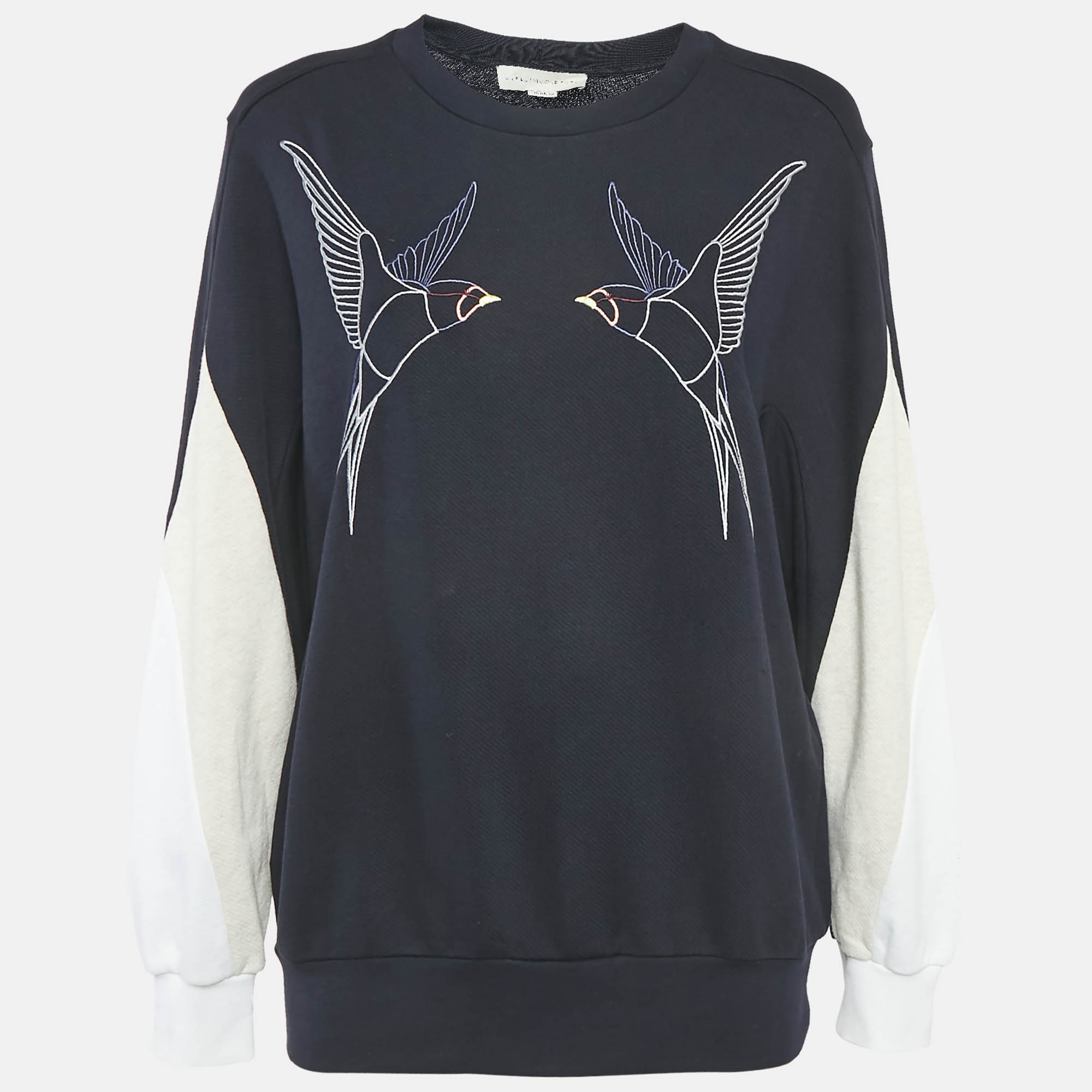 Pre-owned Stella Mccartney Navy Blue Swallow Embroidered Cotton Knit Crewneck Sweatshirt S