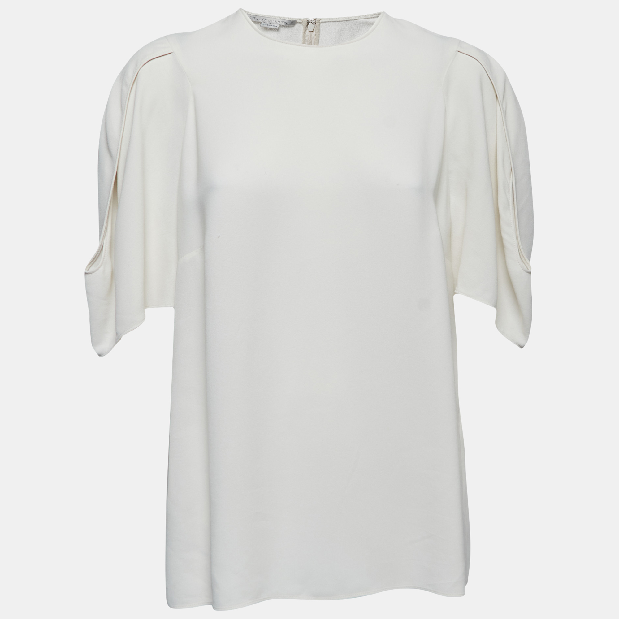 Pre-owned Stella Mccartney Ivory Crepe Slit Sleeve Detail Blouse L In White