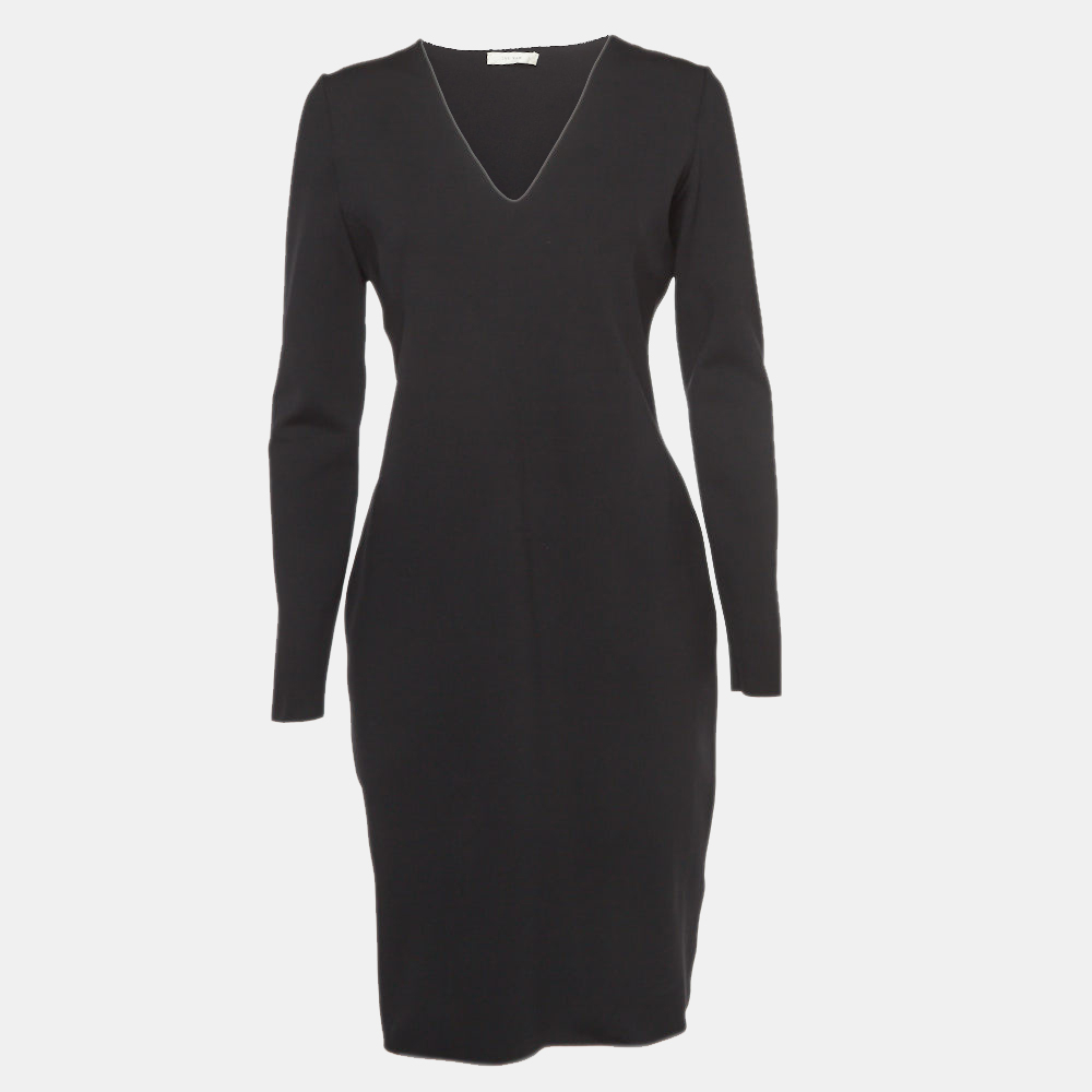 Pre-owned The Row Black Jersey V-neck Mini Dress L